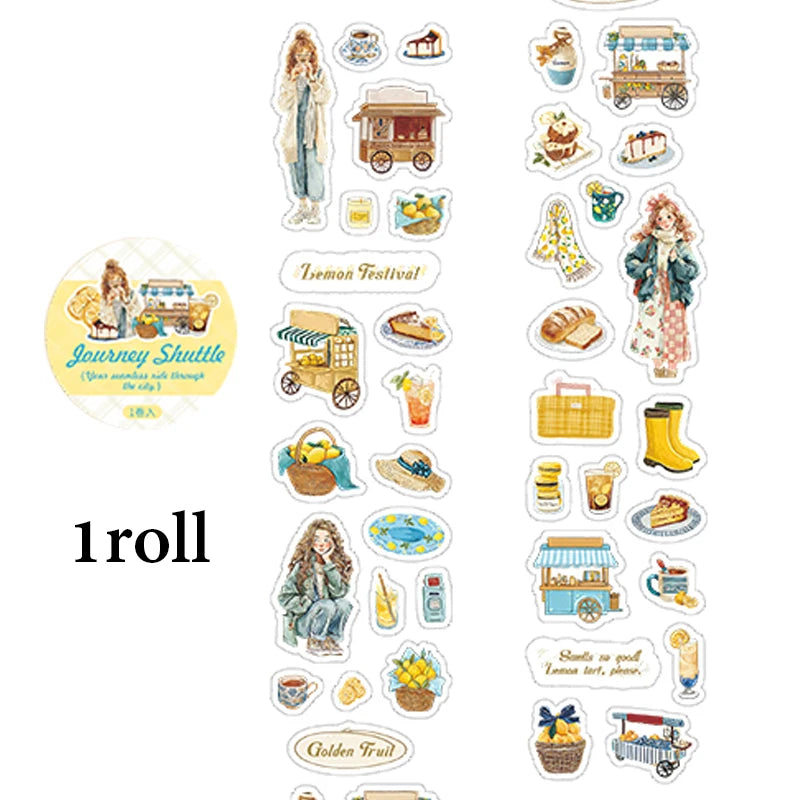 Travel Themed Washi Tape, Figure Street View Collage Materials, Narrative Style Journal Tape for Photo Album Notebook Decoration Qme D