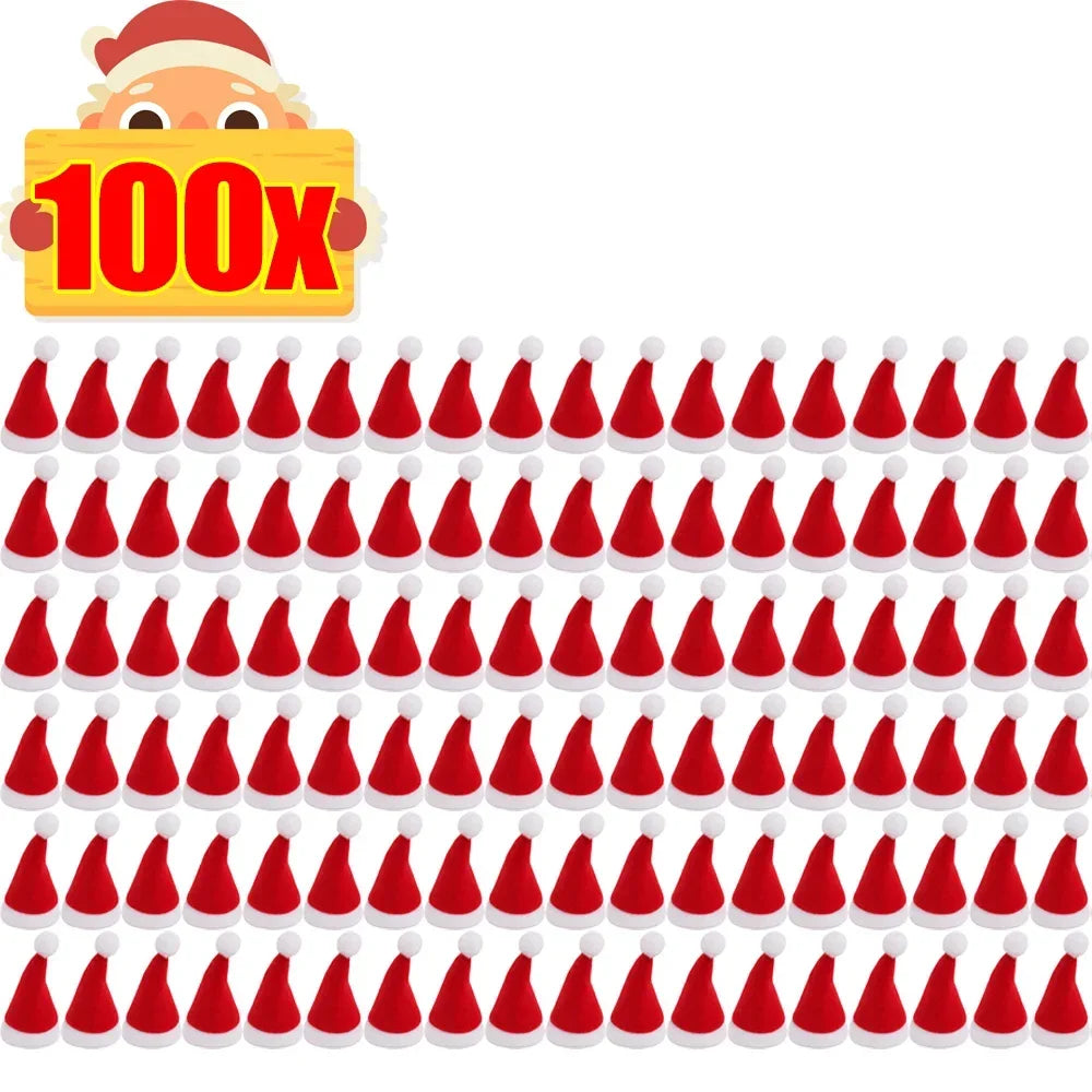 Mini Santa Hat Wine Bottle Covers Non-Woven Fabric Lollipops Caps Christmas Bottles Holder Kitchen Tableware Dinner Decoration Qme Red-100pcs 8x4x1cm