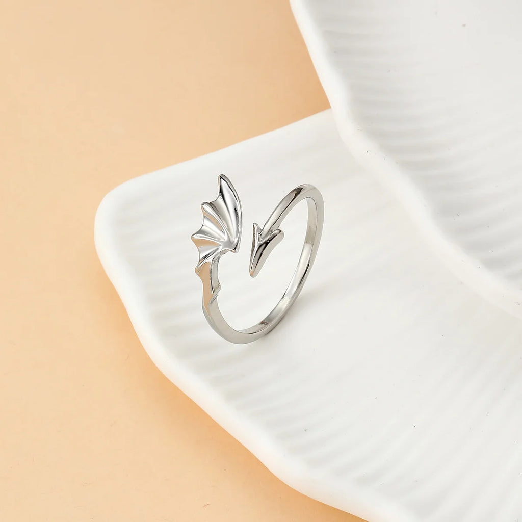 Korean Fashion Simple Couple Rings For Women Men Couple Goth Ring Punk Vintage Evil Wings Opening Finger Ring Jewelry Gifts Qme