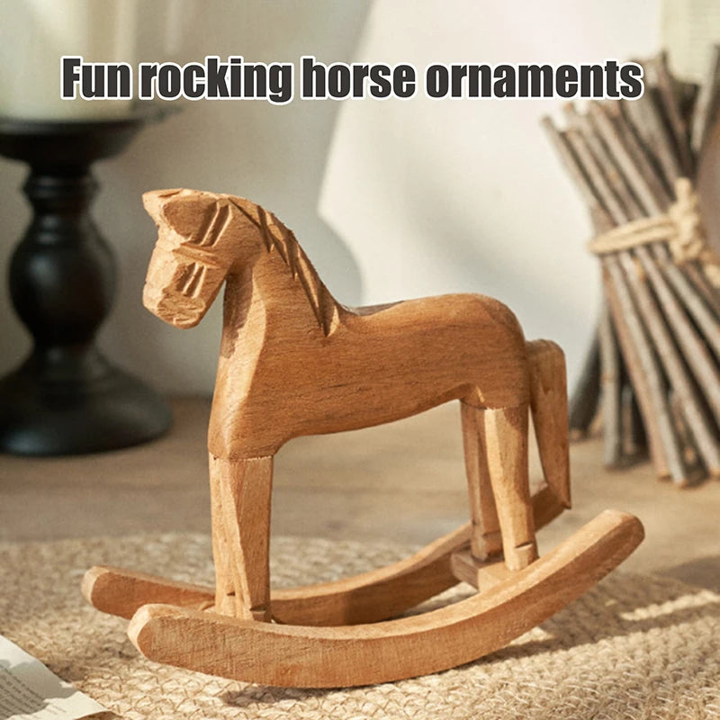 Wooden Crafts Rocking Horse Statue Balance Art Figurines Home Decor Qme
