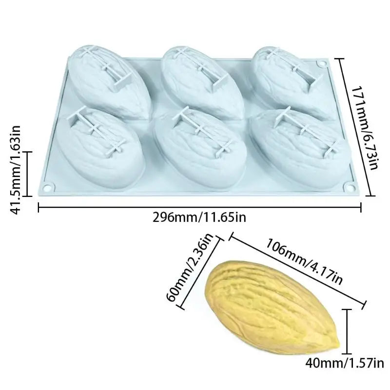 6-Cell Silicone Chocolate Mold Pistachios Pecan Coffee Bean Design Qme A1