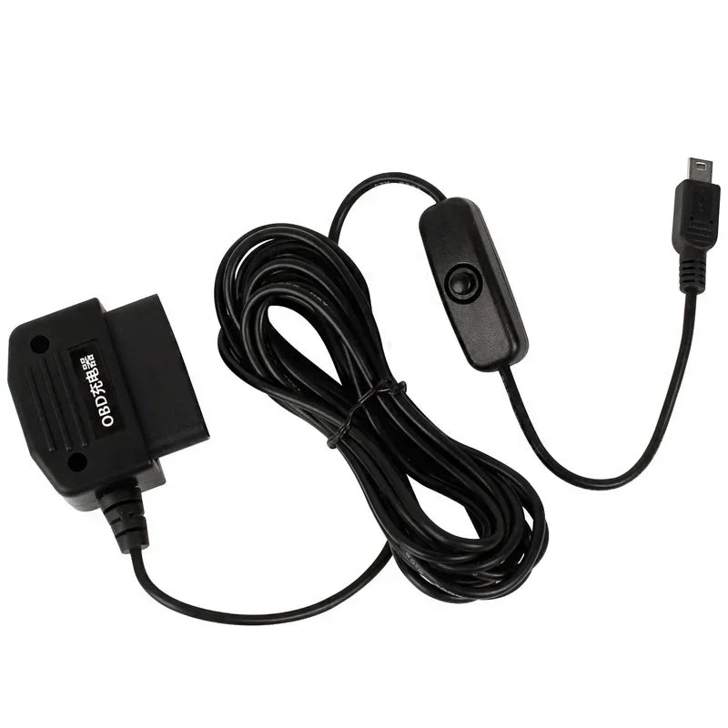 Output 5V 2A Mini Micro 5PIN USB Ports Car OBD Cigarette Adapter Lighter Power Box with 3.5m Switch Cable for Dash Cam Charging Qme