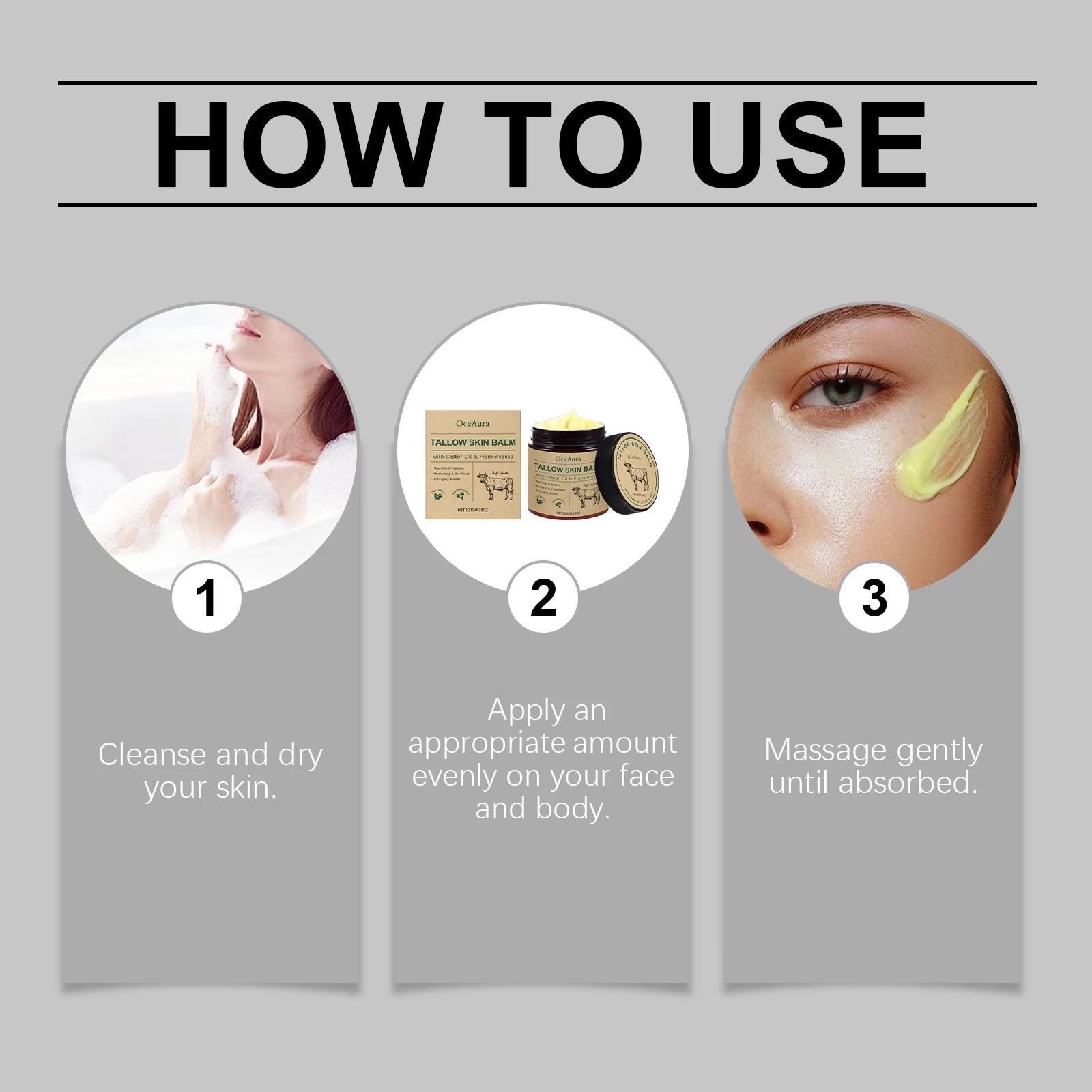OceAura Tallow Skin Balm Castor Oil Frankincense Infused Nourishing Hydrating Anti-aging Sensitive Skin Friendly Skin Care Cream Qme