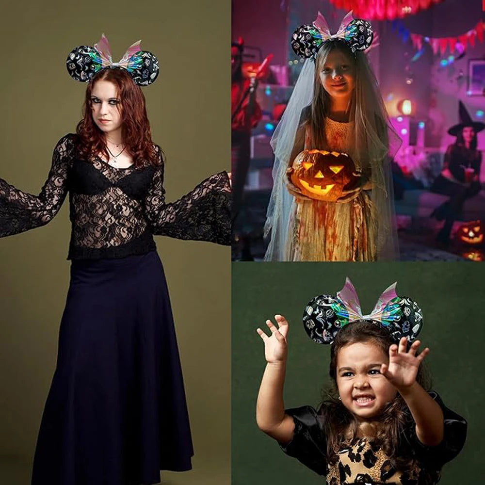 Mickey Mouse Ears Headbands Shiny Bow Headband Hallowmas Party Decoration Cosplay Hair Accessories Hairband for girl Women Adult Qme