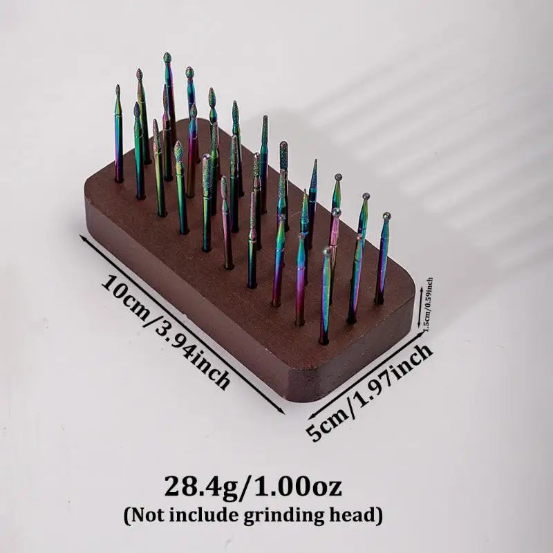 30 Slots Polishing Head Storage Walnut Wood Nail Drill Bit Organizer Qme
