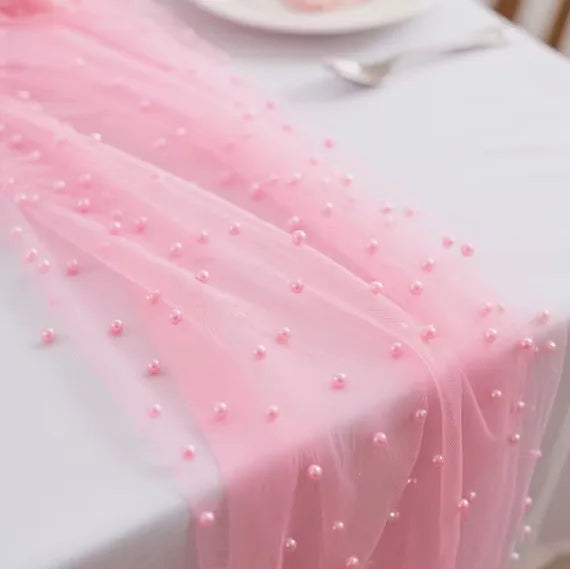 80x200cm Pearl Gauze Decorative Table Flag Beaded Net Gauze Wedding Table Flag Curtain Party Tablecloth Background Decoration Qme 80x200cm Pink