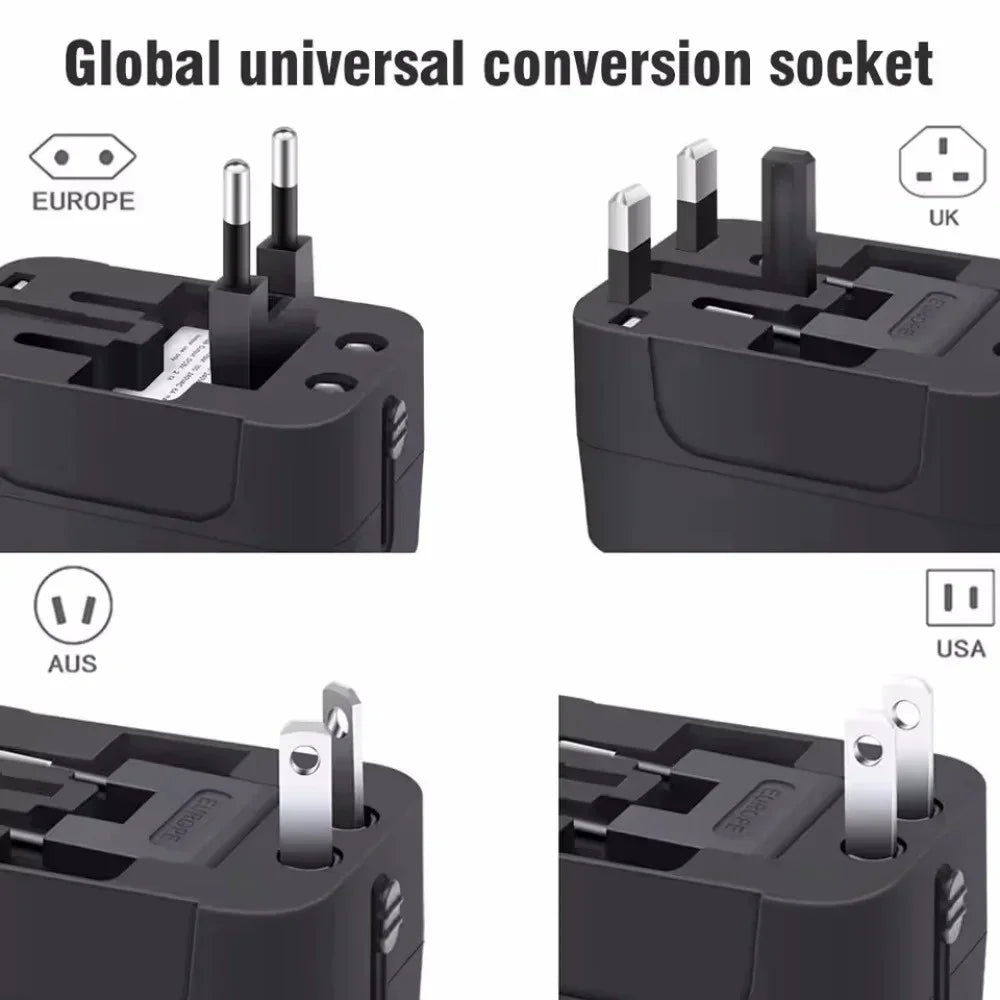 Universal Travel Adapter EU/UK/US/AU Plug Power Charger Adapter With USB Type-C PD Ports All-in-One Foldable Conversion Socket Qme