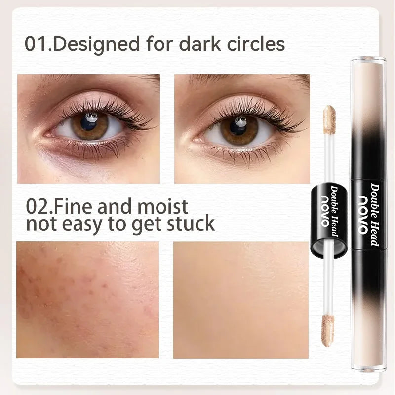 Double Ended Liquid Concealer Stick& Foundation, Waterproof, Sweatproof, Non-Sticky, Cover Acne Marks, For Eyes & Cheek Qme