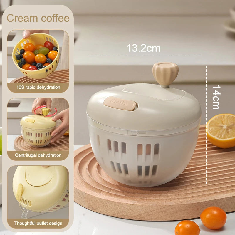 Household Salad Dryer Spinner Vegetable Dehydrator Multi-function Qme Beige