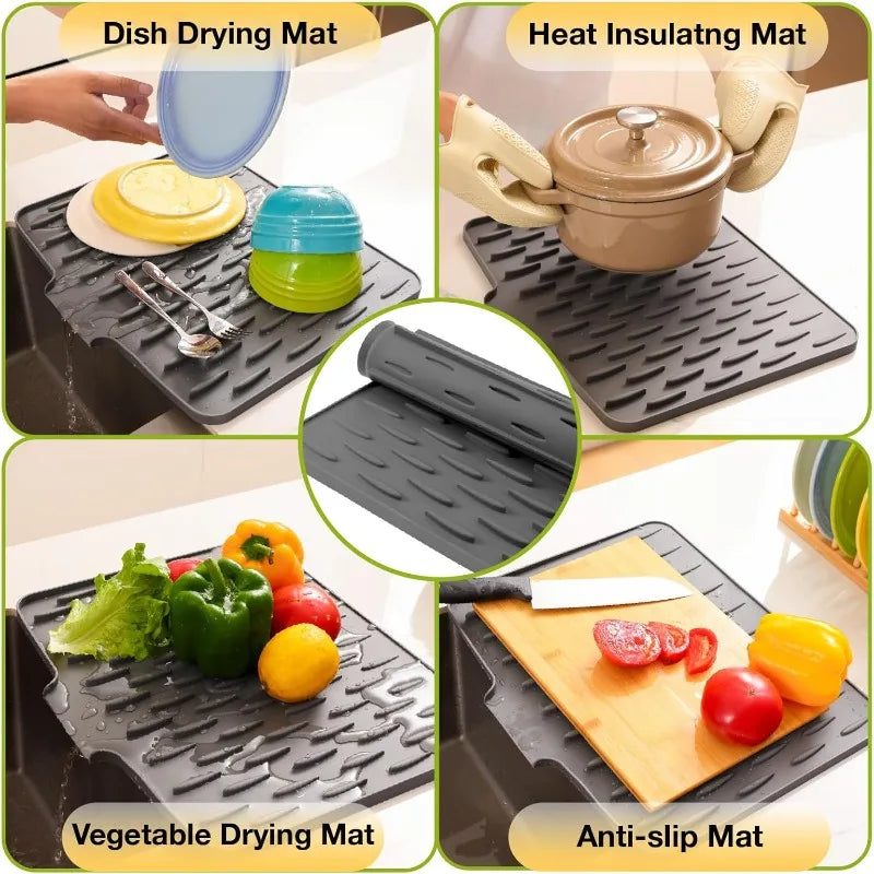 Silicone Kitchen Sink Drain Mat Drying Mat Non-slip Tableware Drain Pot Drying Filter Mat Suitable for Countertops Sinks Qme