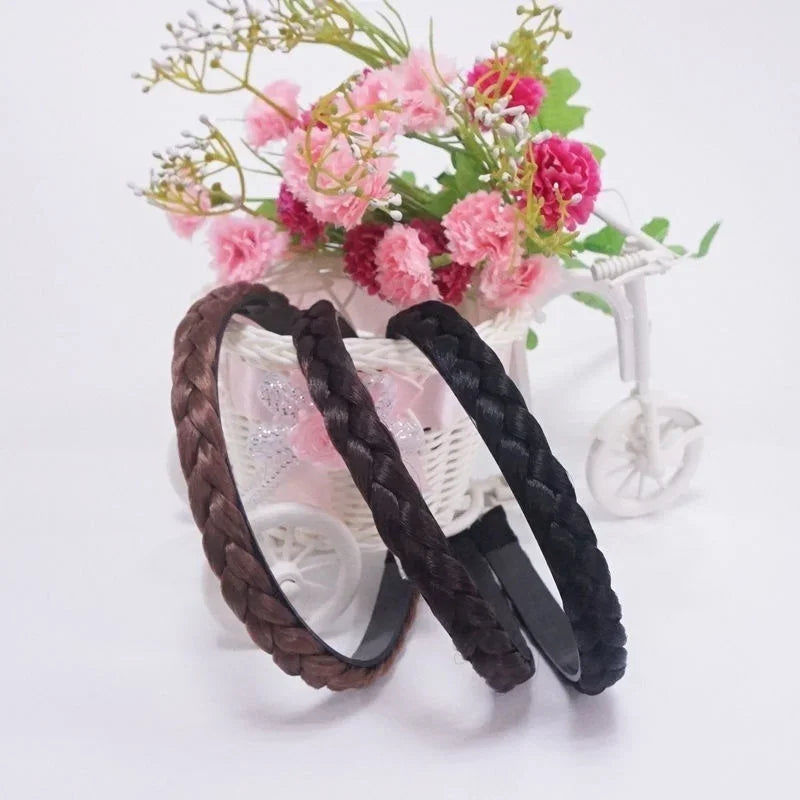 Vintage Braided Wig Headband Women Girls Fashion Hair Band Turban Qme