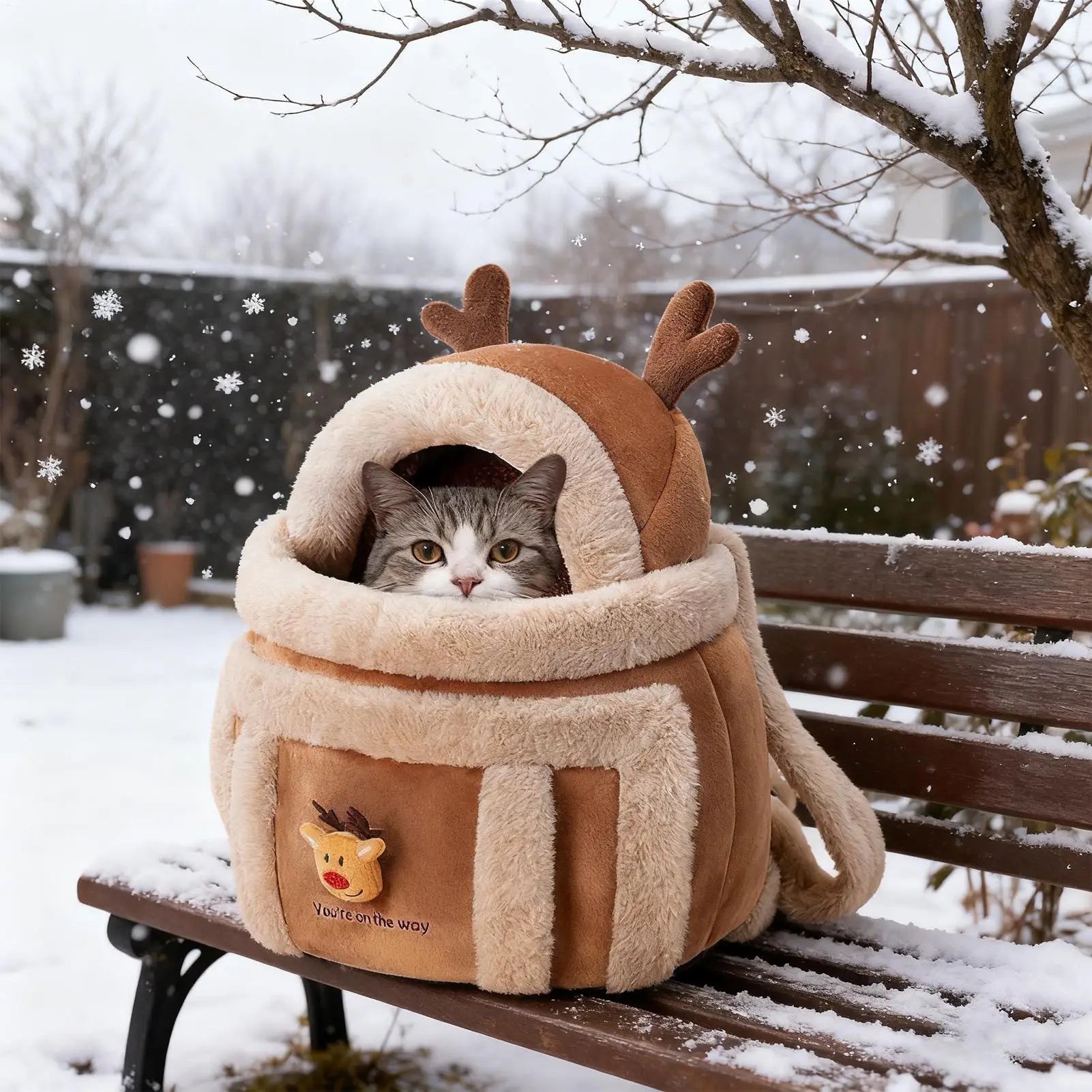 Cat Carrying Bag Pet Plush Elk Shape Backpack Winter Puppy Outgoing Backpack For Travel Hiking Outdoor Camping Indoor Qme