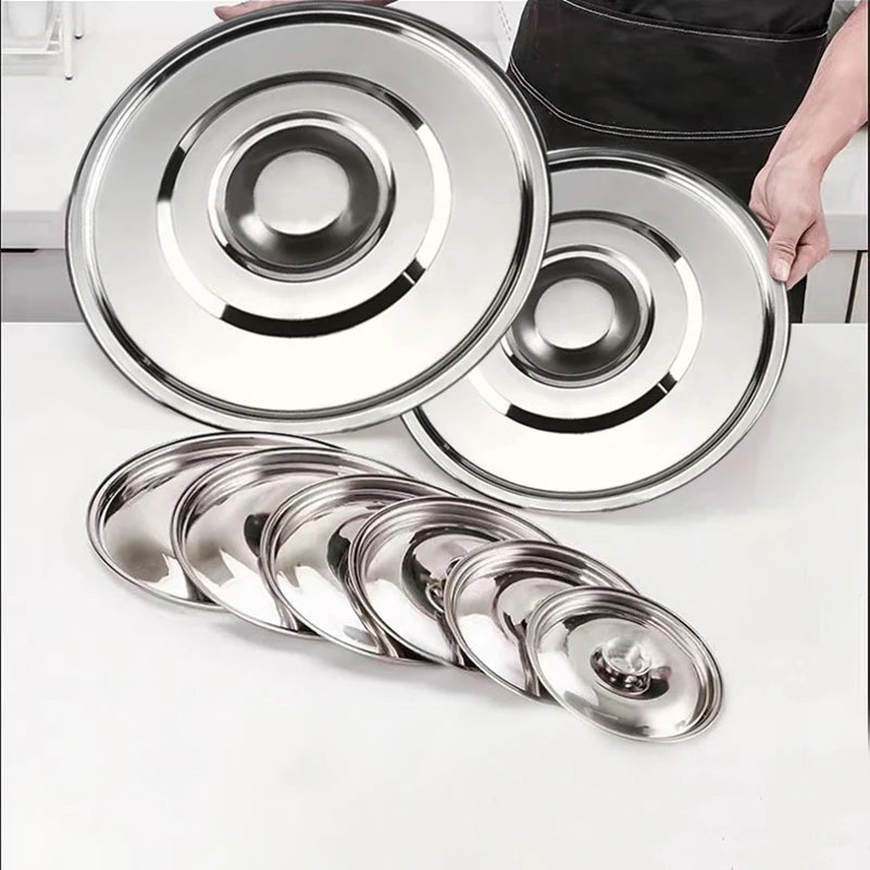 10-26cm Round Pot Lid Thicken Stainless Steel Saucepan Cover Replacement Universal Kitchen Food Lid Kitchen Supplies Qme