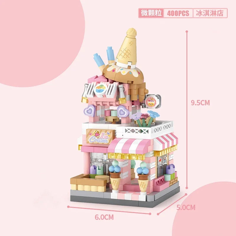 Restaurant Dessert Coffee Pet Fruit Store Street View Food House Building Blocks Kit Girls Bricks Model Kids Boy Toy Child Gifts Qme