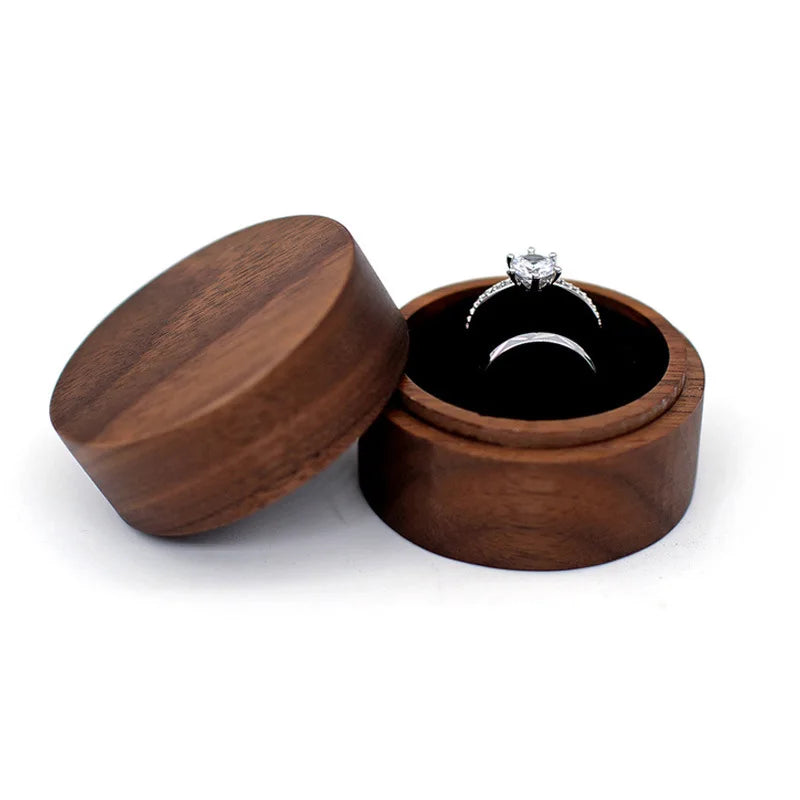 Premium Solid Wood Jewelry Organizer (Black Walnut) - Jewelry Display for Earrings & Couples Rings Jewelry Case Valentine Gift Qme Round Black Double