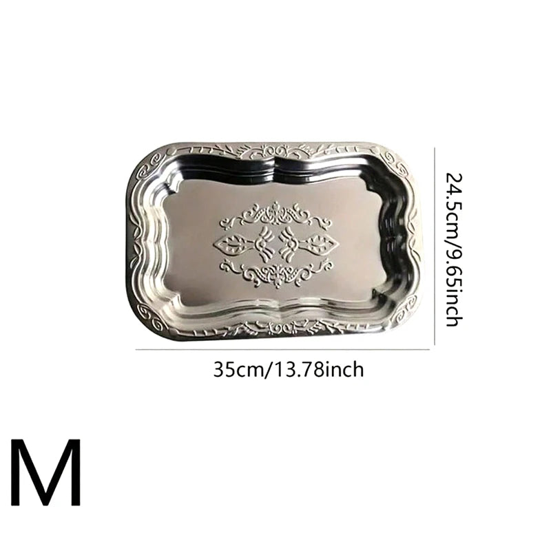 Stainless Steel Rectangular Tray Embossed Design Kitchen Living Room Qme M