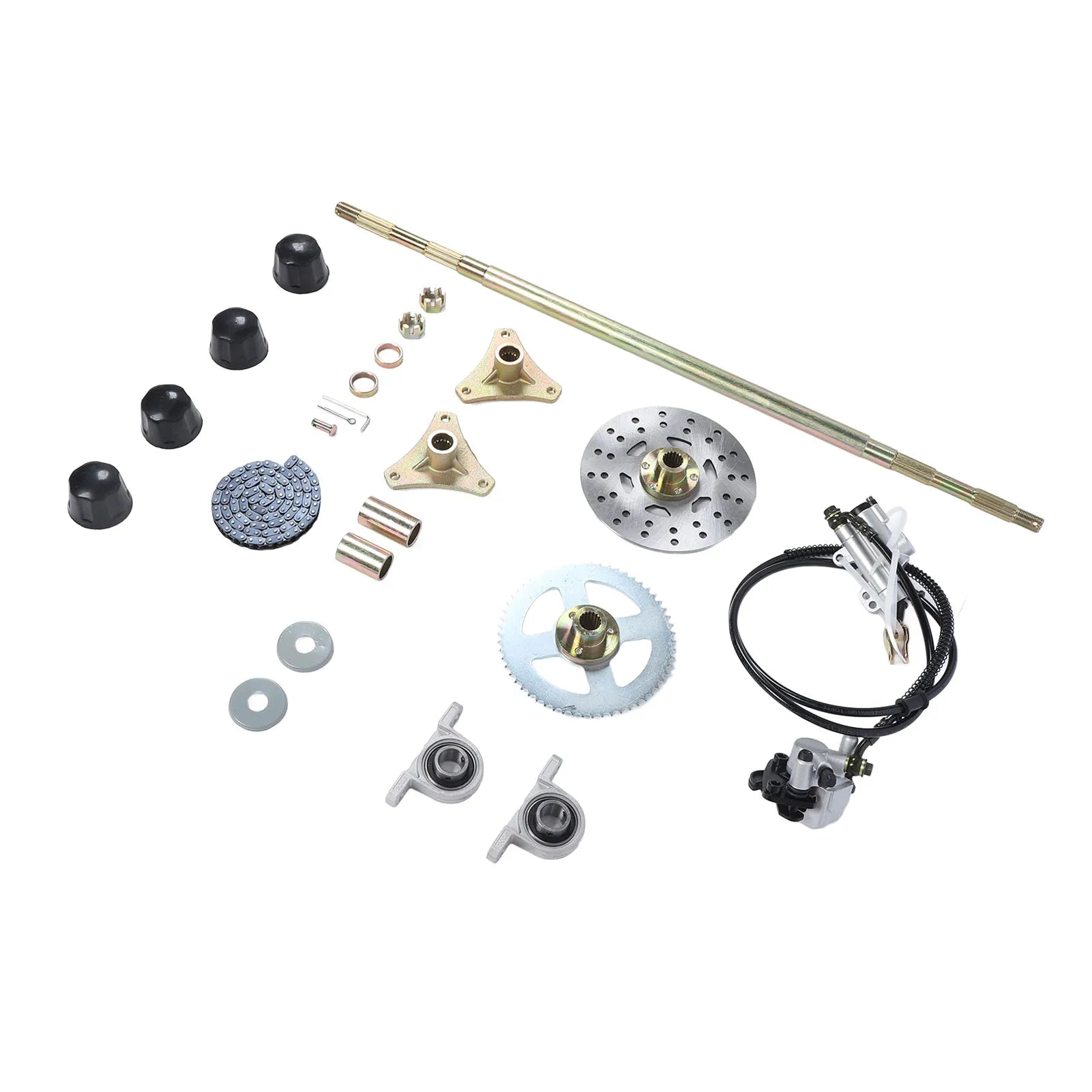 Brake Disc Caliper Assembly Construction Chain Sprockets Go Kart Rear Axle Assembly for 50cc 70cc 90cc ATV Quads Qme