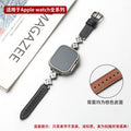 Applicable to iWatch10 strap Apple S9 watch AppleWatch metal four-leaf clover S8 leather S7S6 women's model Qme Silver with black Ap-3841S10-42mm
