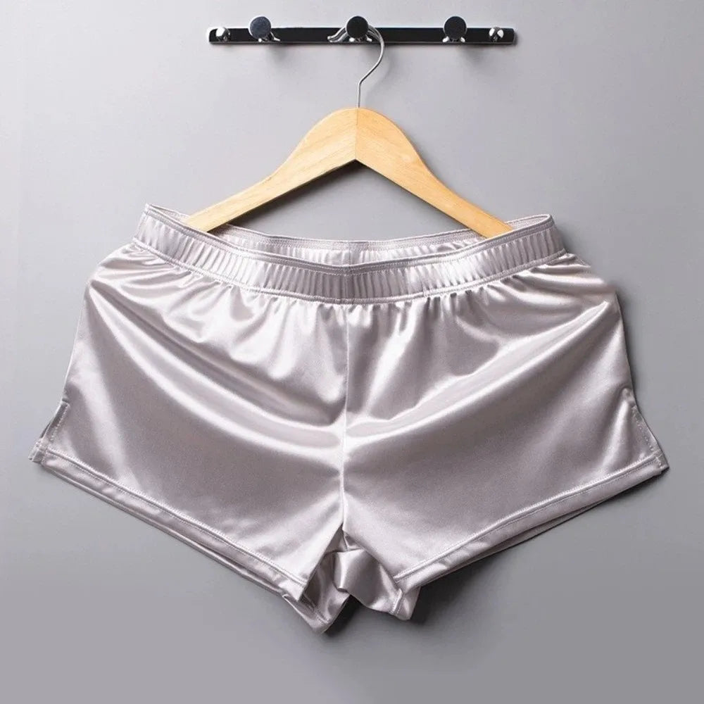 Lounge Bottoms Ice Silk Satin Boxer Shorts Casual Loose Male Panties Qme Grey M