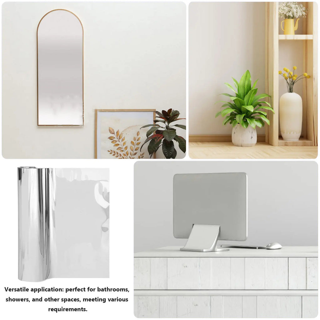1 Roll Adhesive Wall Mirror Self-Adhesive Simple Design Easy Clean Pet Material Large Decorative Wall Mirror Sheet Bedroom Home Qme