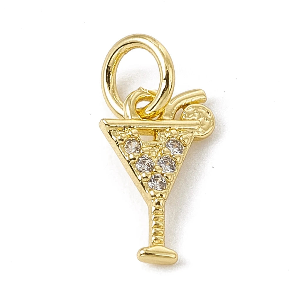 PandaHall 10pcs Brass Micro Pave Cubic Zirconia Cocktail Charms 10.5x7x1mm 3.4mm Hole for DIY Jewelry Making Qme Real 18K Gold Plated