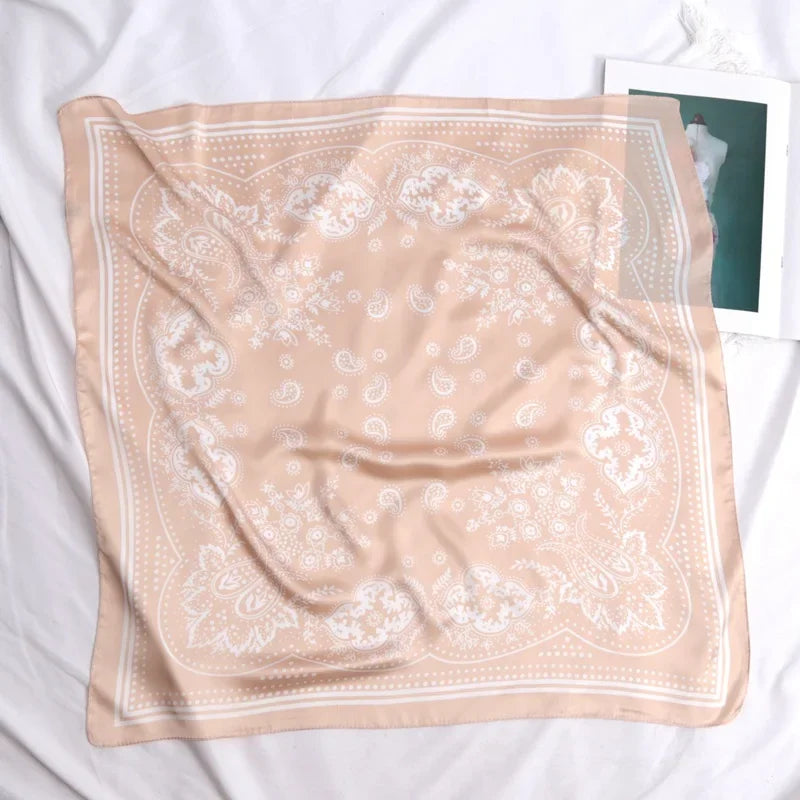 Women Scarf Fashion Paisley Printed Hijab Satin Bandana Head Scarfs Qme Champagne 70cm-70cm