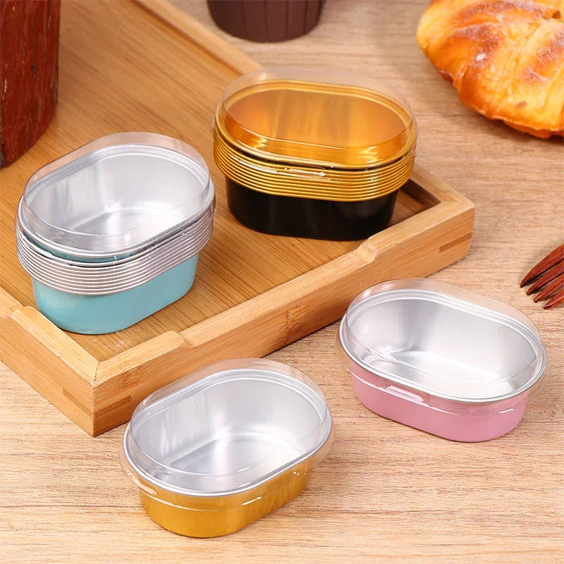 Aluminum Foil Cupcake Cups Lids Non-stick Baking Oval Pudding Dessert Qme