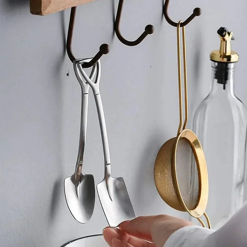 Stainless Steel Shovel Spoon Cutlery Coffee Tea Spoon Ice Cream Dessert Fruit Party Scoop Teaspoon Kitchen Tableware Cutlery Set Qme