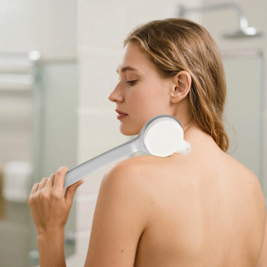 Self-applying Lotion Applicator with Long Handle for Back Legs Feet 2-in-1 Bath Soft Back Brush Gentle Exfoliating Body Brush Qme