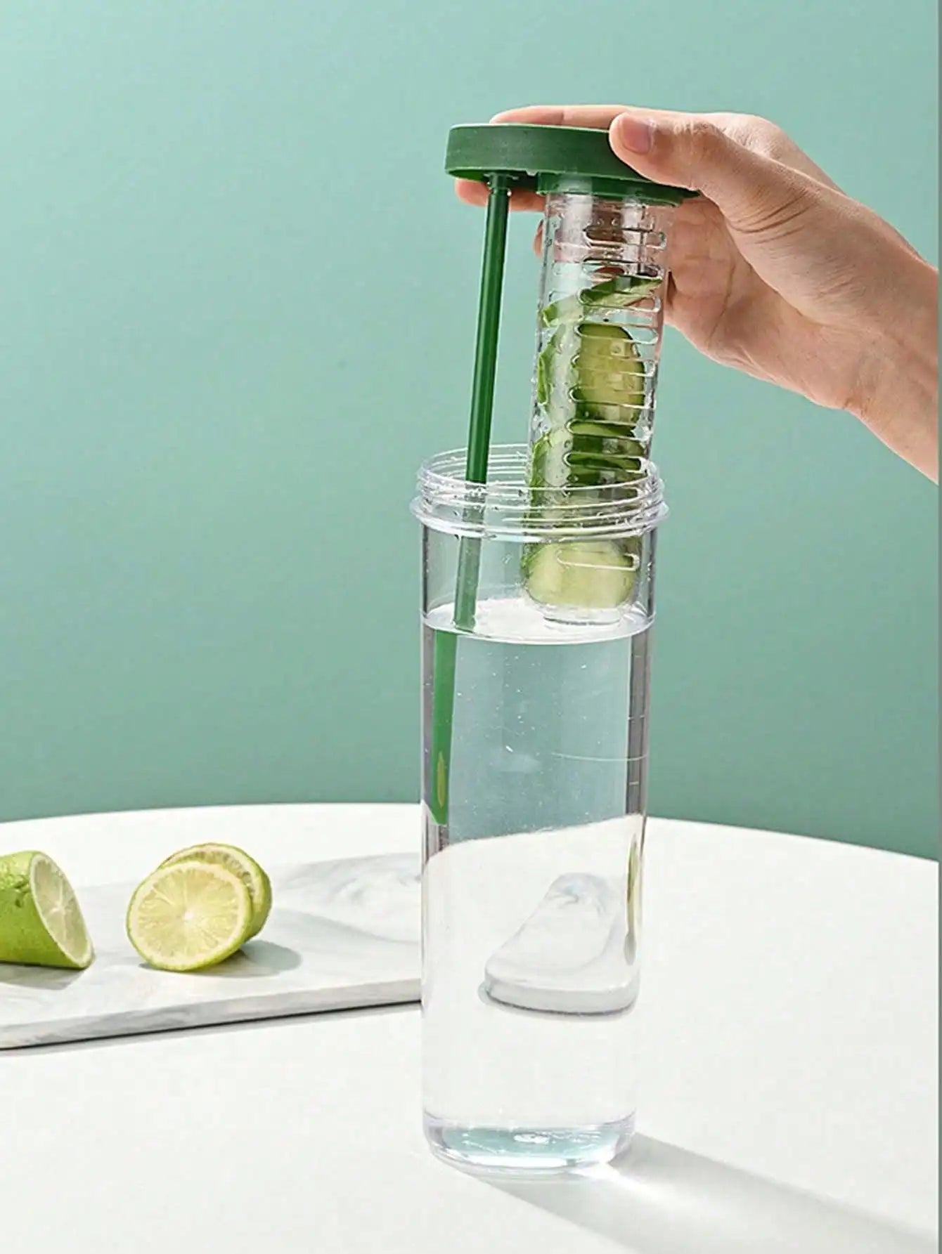 Portable Plastic Leak Proof Sports Water Cup Filter Layer Folding Qme green