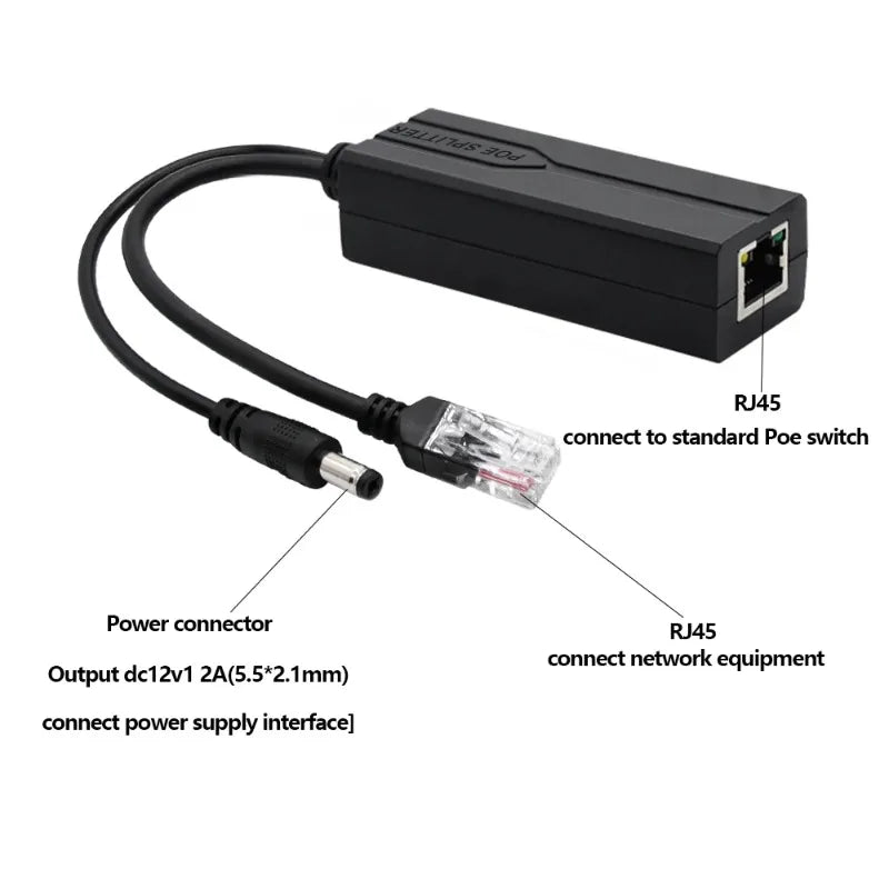 2PCS Poe Splitter 48V to 12V Network Camera Intelligent Power Supply Module Cable for IP Cameras Qme