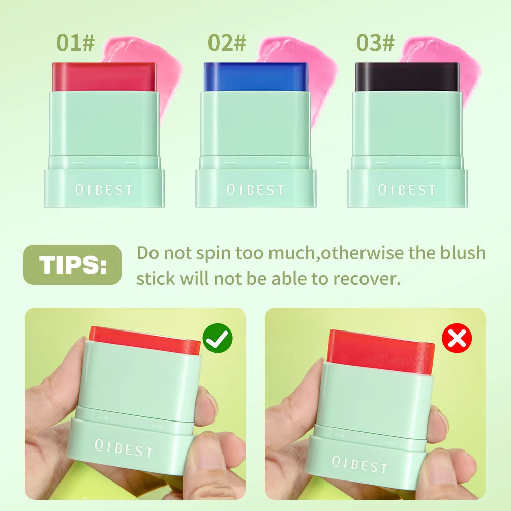 QIBEST 3 Colors Jelly Blush Stick Lip Balm Eyes 3-in-1 Multi-Use Matte Blush Moisturize Brighten Lipstick Watercolor Cosmetics Qme