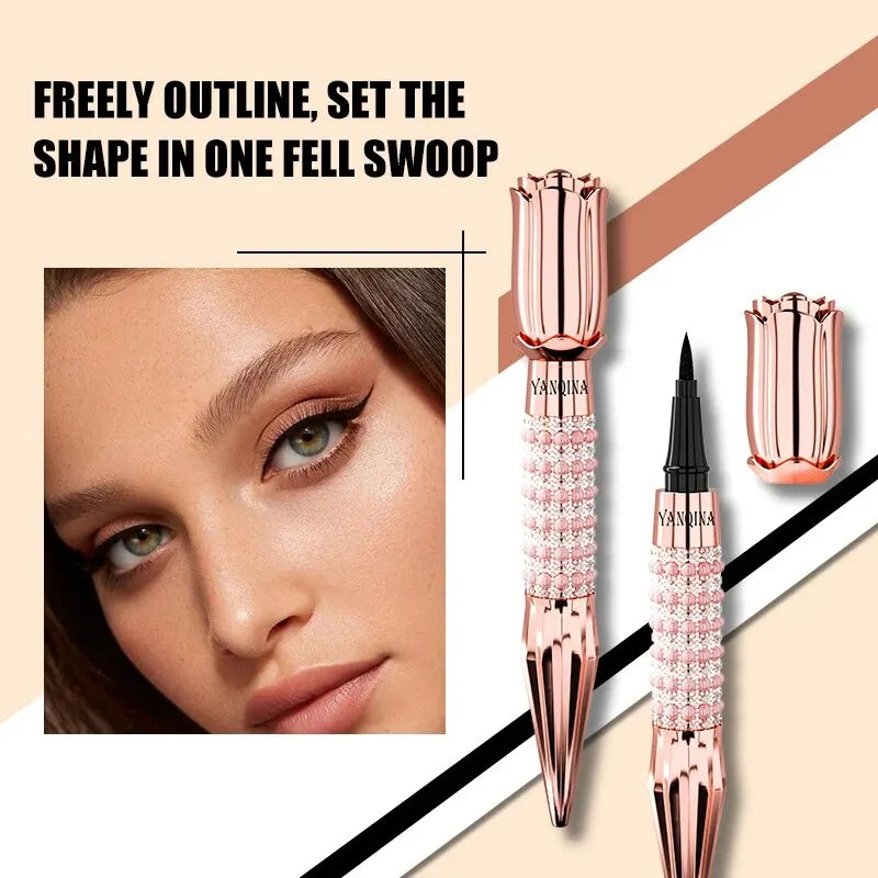 YANQINA Precision Liquid Eyeliner Pen - Long-lasting, Waterproof, Transfer-proof, Quick-Dry Black Eyeliner with Sparkling Design Qme