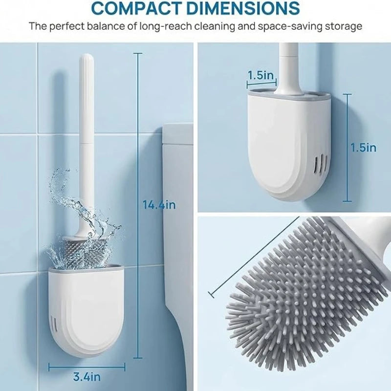 Wall Mounted Silicone Toilet Brush Set Flexible Flat Head Toilet Bowl Cleaner Brush for WC Bathroom Cleaning Dead Ends & Corners Qme