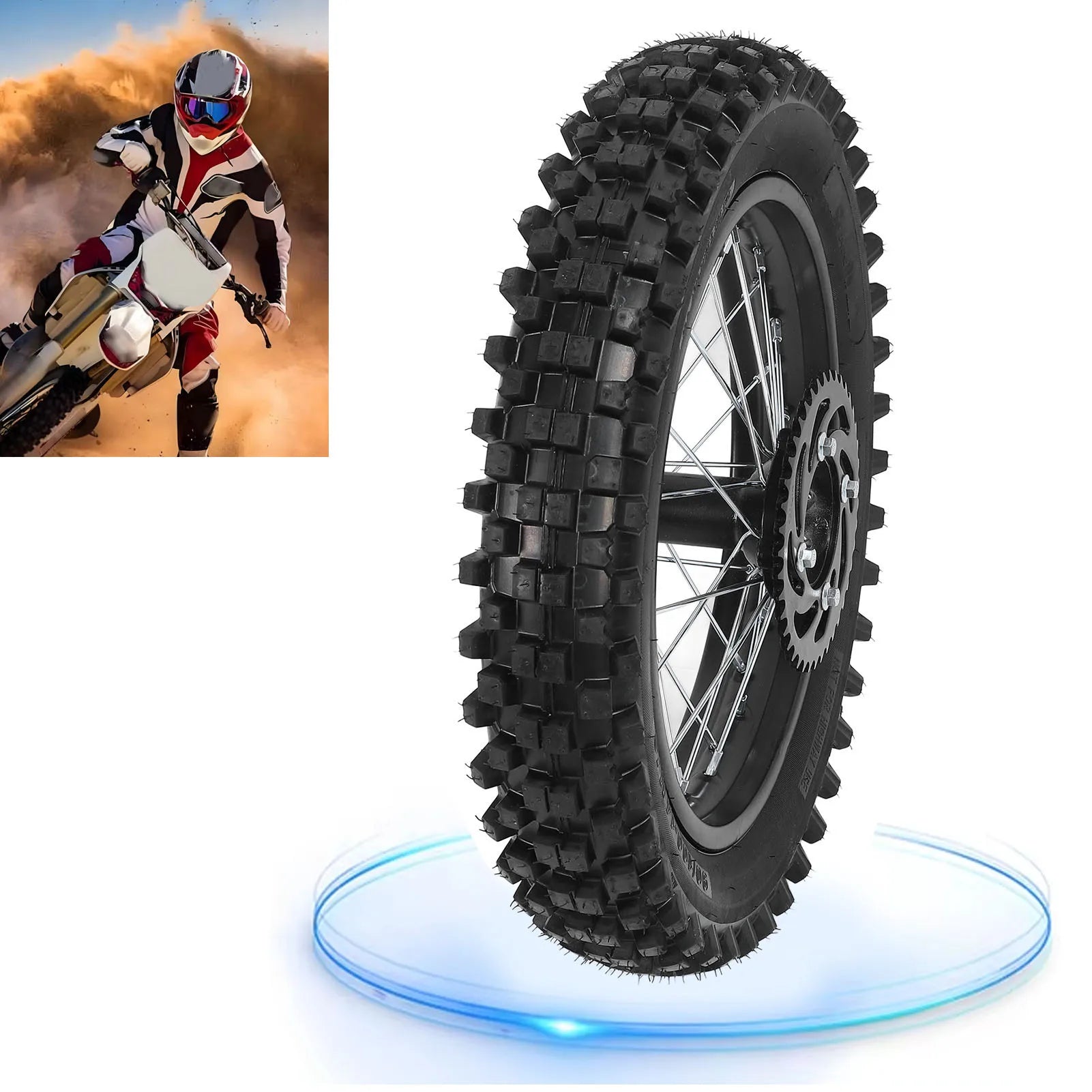 14inch Dirt Bike Rear Wheel Rim Tire Assembly 90/100-14 15mm Shaft for Apollo 125CC SSR 150 cc Tao Kayo TSD 110 TD 125 Qme
