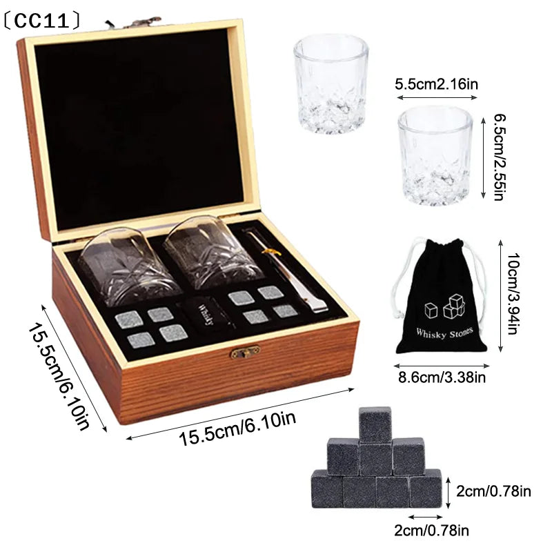 Father's Day Whiskey Stones Granite Ice Cubes+ Cups Whisky Wooden Qme