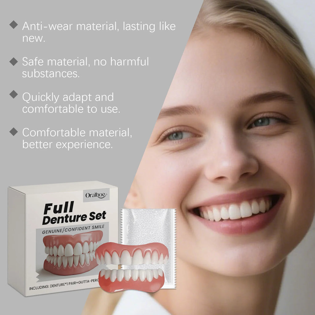Silicone Dentures False Teeth Full Set Cover Gums Improve Missing Broken Tooth Restore Confident Smile Teeth Denture Reliner Kit Qme