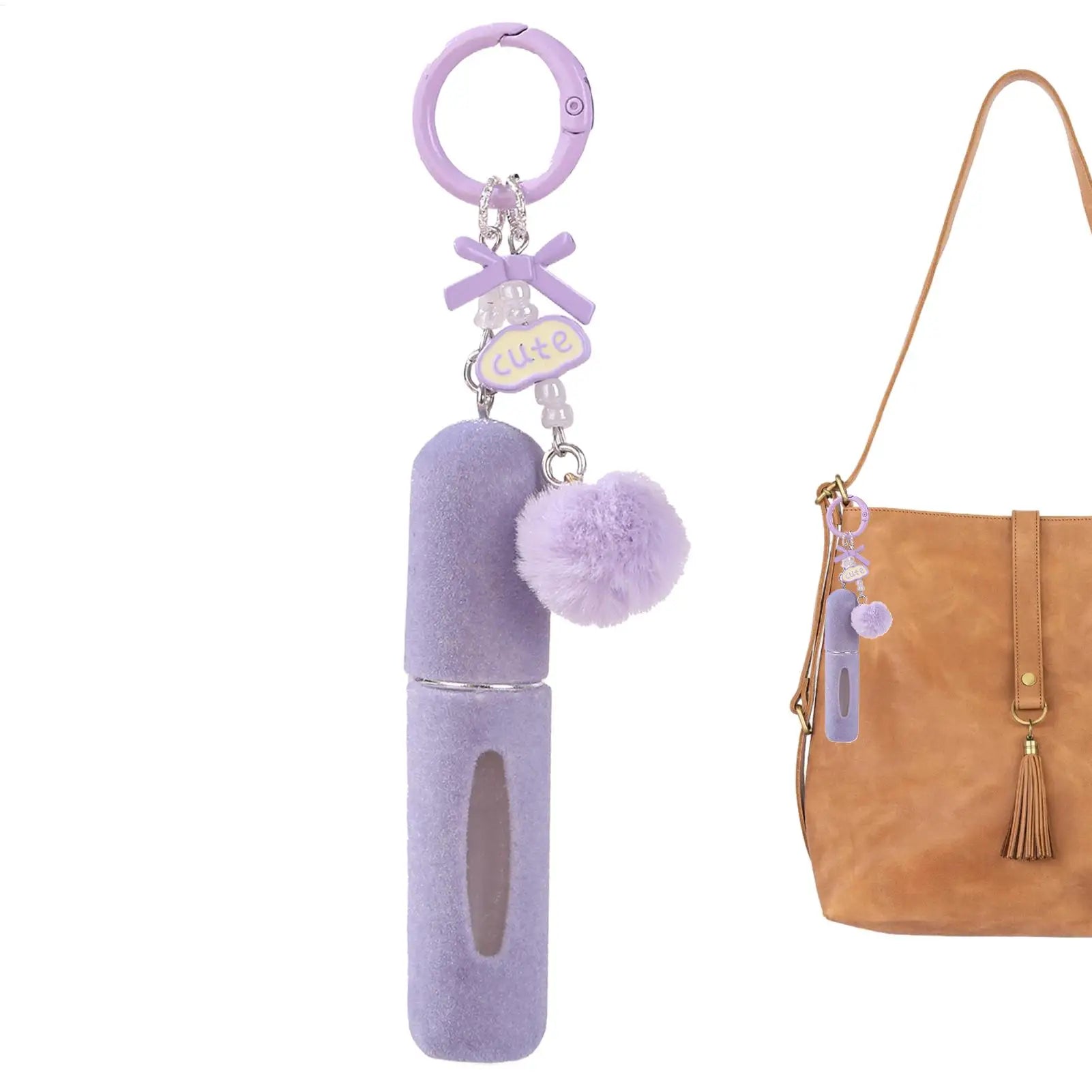 Plush bag hanging perfume bottle girly key chain 5ML perfume sub bottle Cologne Atomizer for Women Qme