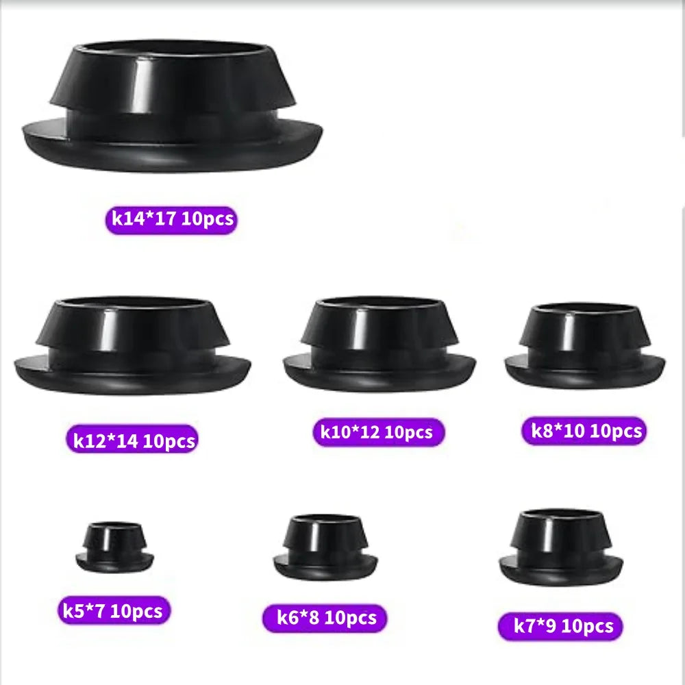 Black Rubber Grommet Gasket Assortment Kit Single Sided Round Firewall Hole Plugs High Temperature Resistance Wire Protector Qme