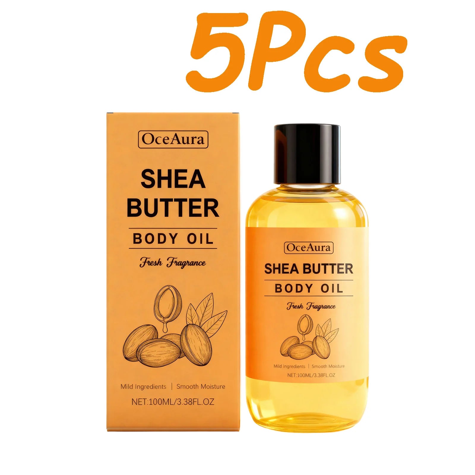 Shea Butter Body Oil Lightweight Fast Absorbing for Dry Rough Skin Soft Improve Dry Skin Body Massage Moisturizing Essential Oil Qme 5 x 100ml Boxed