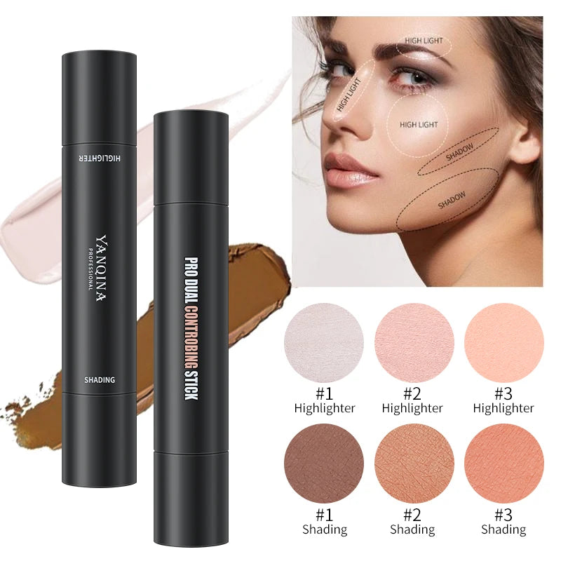2-in-1 Dual-ended Contour & Highlight Stick, multifunctional facial contour stick, creates V-face and nose shadow, long lasting Qme