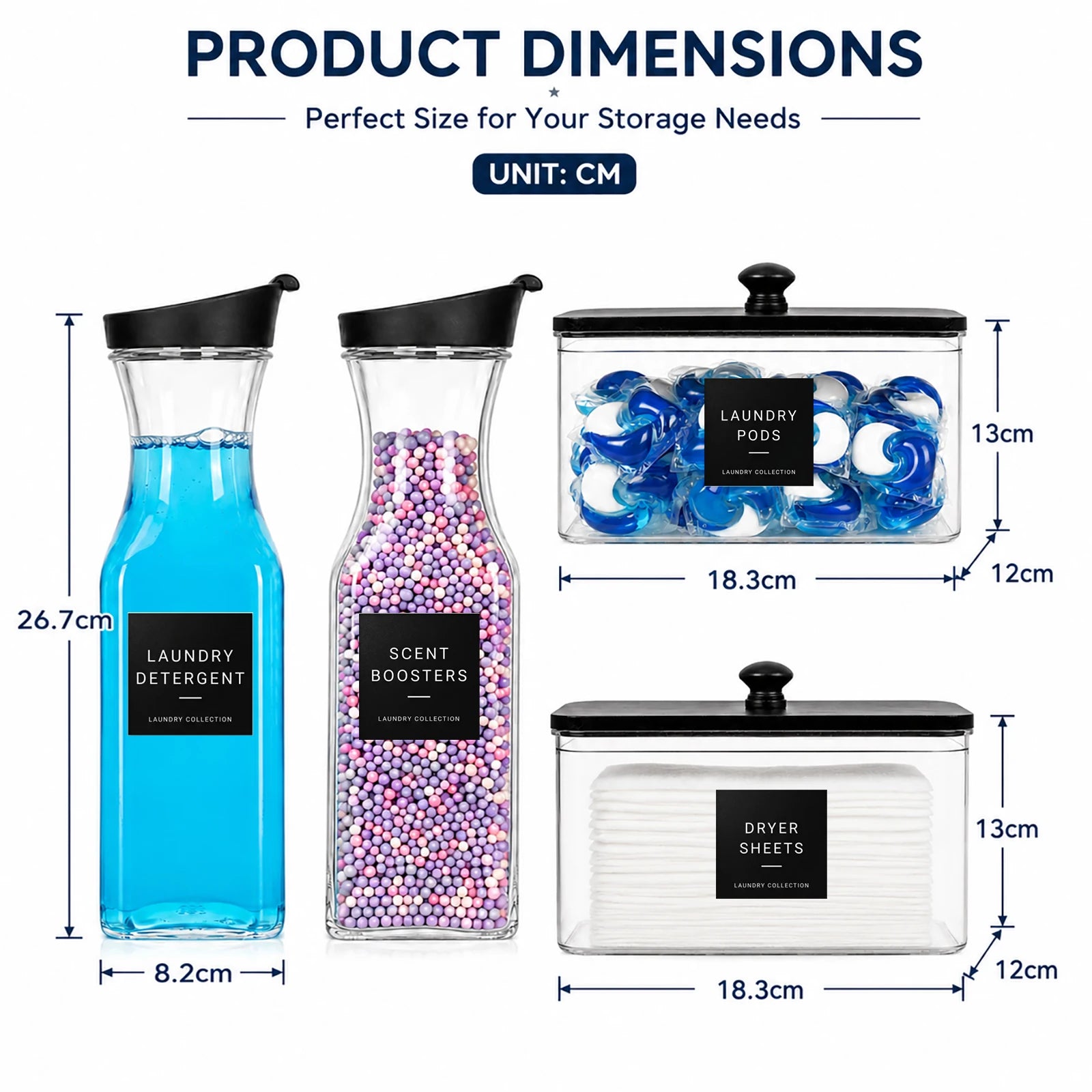 Laundry Room Organization Set Laundry Detergent Dispenser Bottles for Pods, Scent Boosters, Dryer Sheets, Fabric Softener Qme