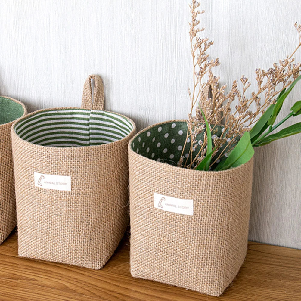 Nordic Style Small Hanging Wall Pocket Storage Basket Sack Sundries Organizer Cosmetic Organizer Cotton Linen Toy Storage Bag Qme