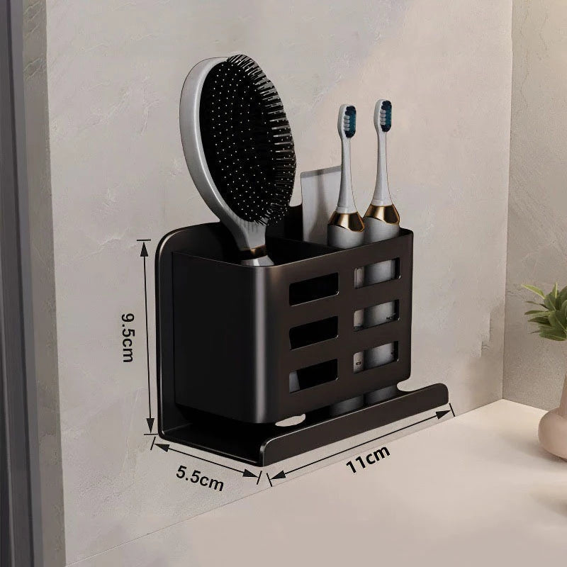 Bathroom Shelves Multifunctional Washbasin Storage Tube Toothbrush Razor Storage Rack Wall-mounted Bathroom Supplies Qme Black S