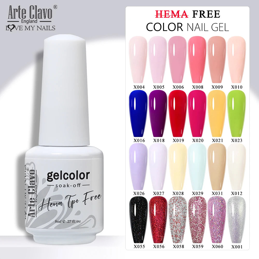Arte Clavo HEMA Glitter Gel Nail Polish Pink Sliver Gold Sparkling Qme