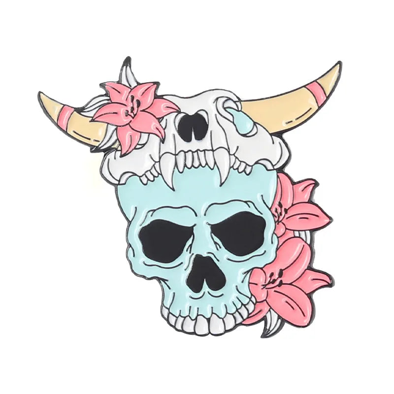 Flower Skeleton Enamel Pins Skull Badges Punk Plant Brooches Lapel Clothes Backpack Gothic Women Men Kids Jewelry Gift Wholesale Qme style 3