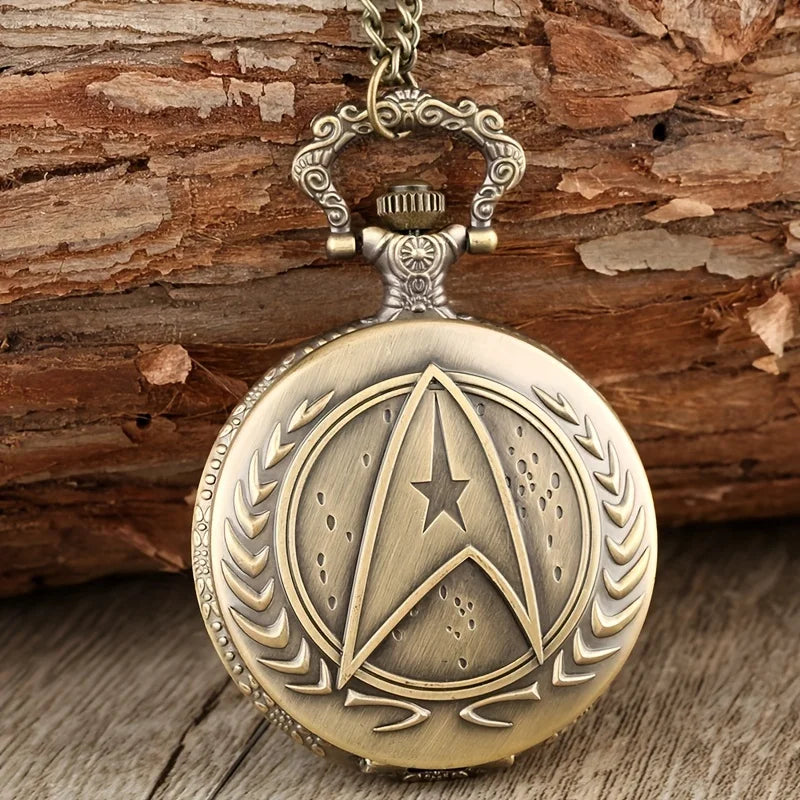 1pc Vintage Shield Pentagram Design Quartz Pocket Watch Qme