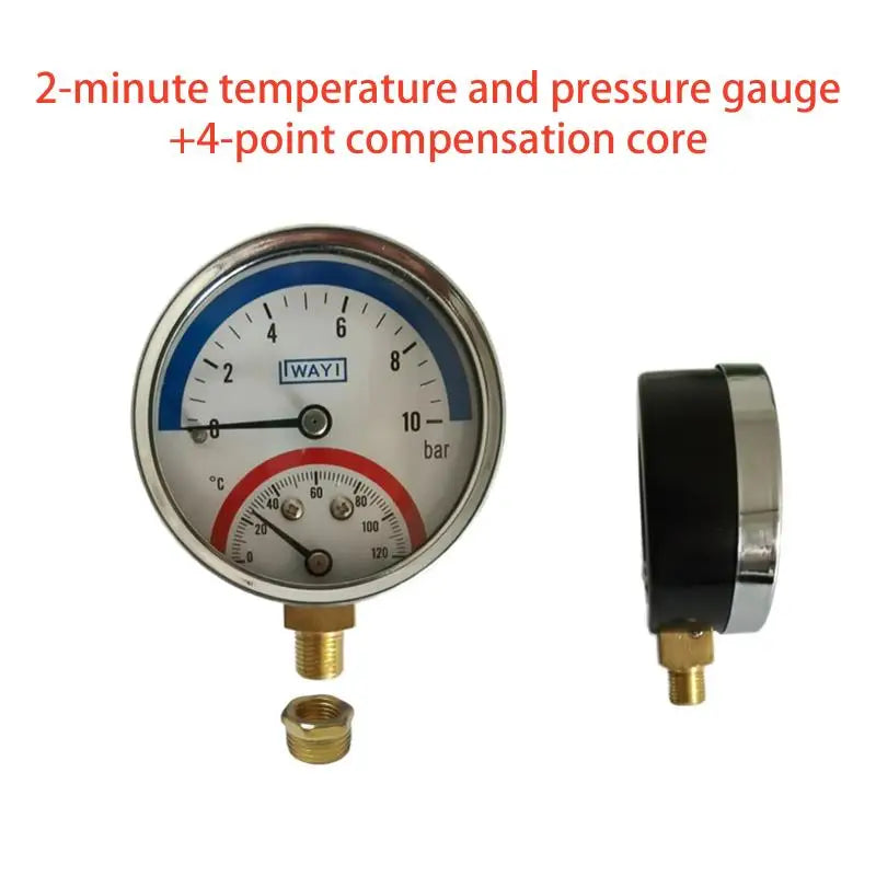 2-In-1 Pressure Gauge And 10 Bar Temperature And Pressure Gauge Temperature 0-120°C Temperature And Pressure Meter Qme A2