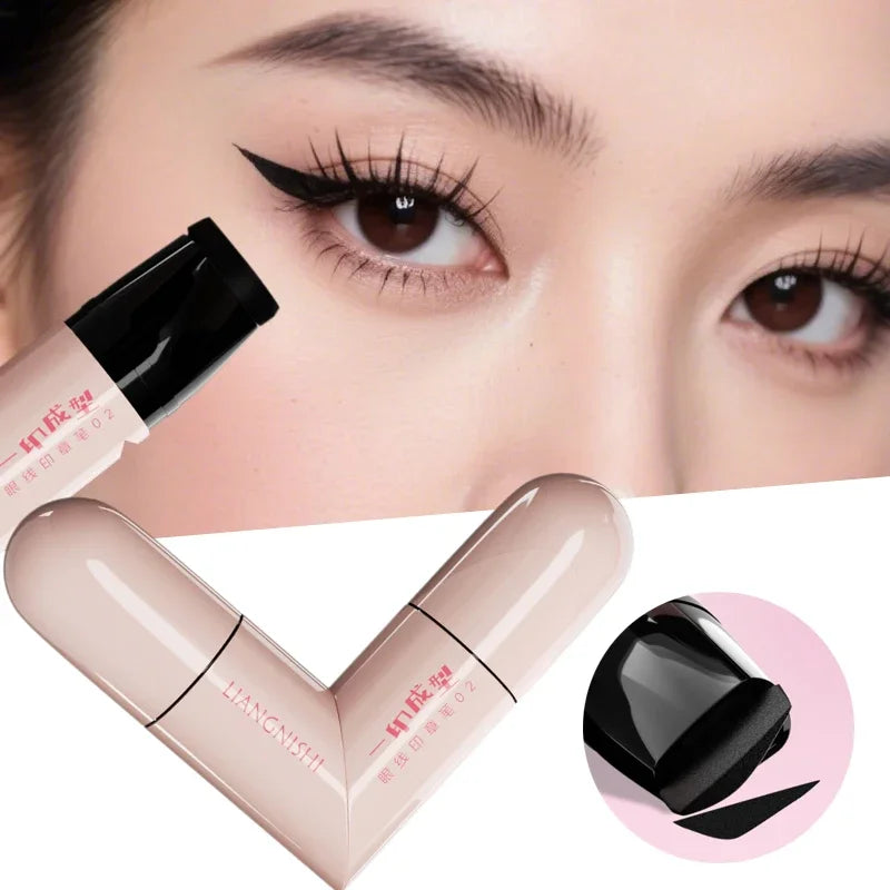 Rotate Eyeliner Stamp Integrated Black Brown Dual-Tip DIY Eyeliner Wing Stencil Waterproof Smudge-Proof Longwear Liquid Pen Qme