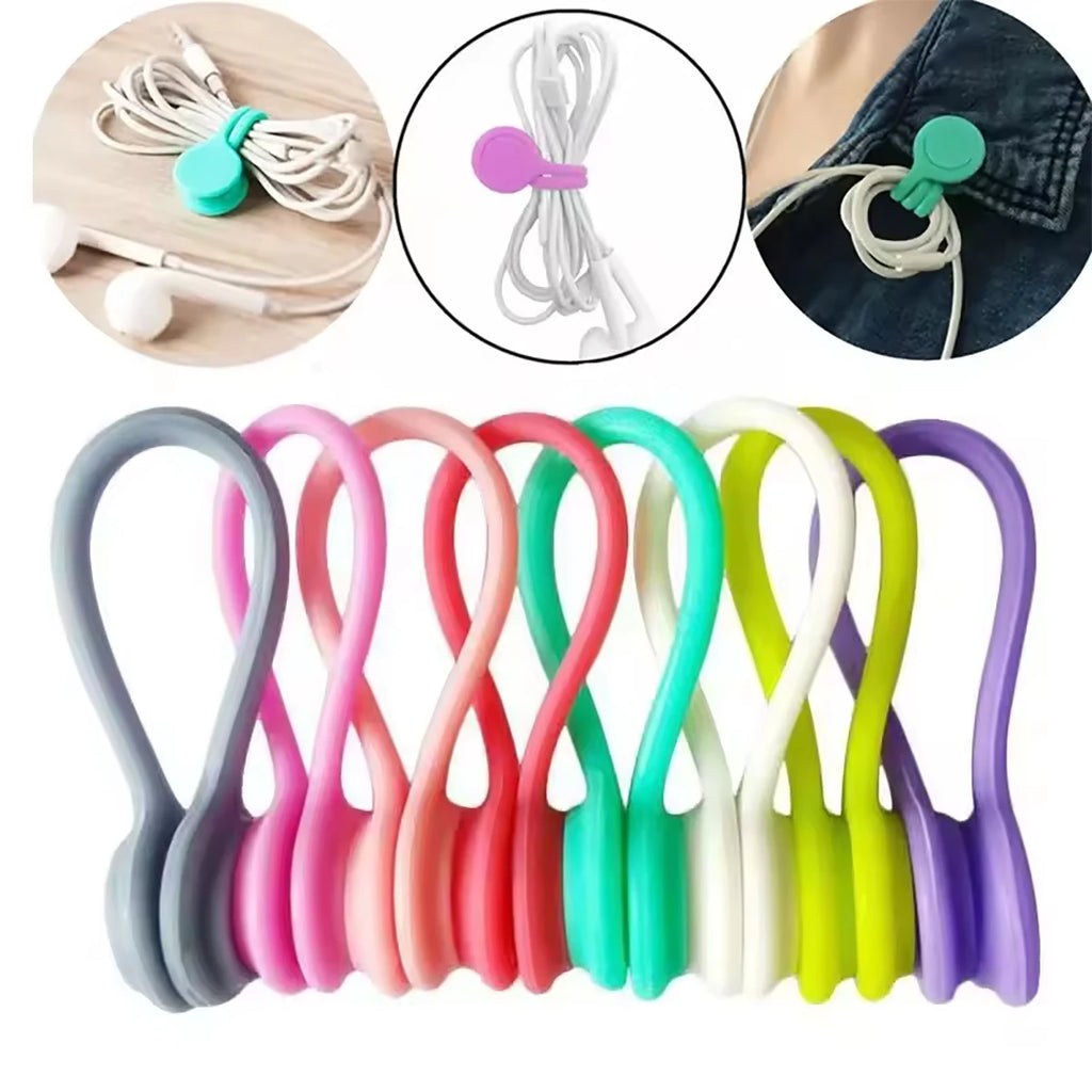5 Random Reusable Magnetic Cable Ties Organizer Silicone Tying Things Qme